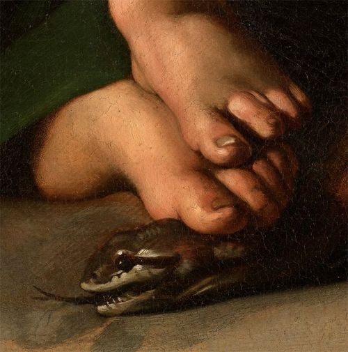 Detail from Caravaggio’s “Madonna with the Serpent”.